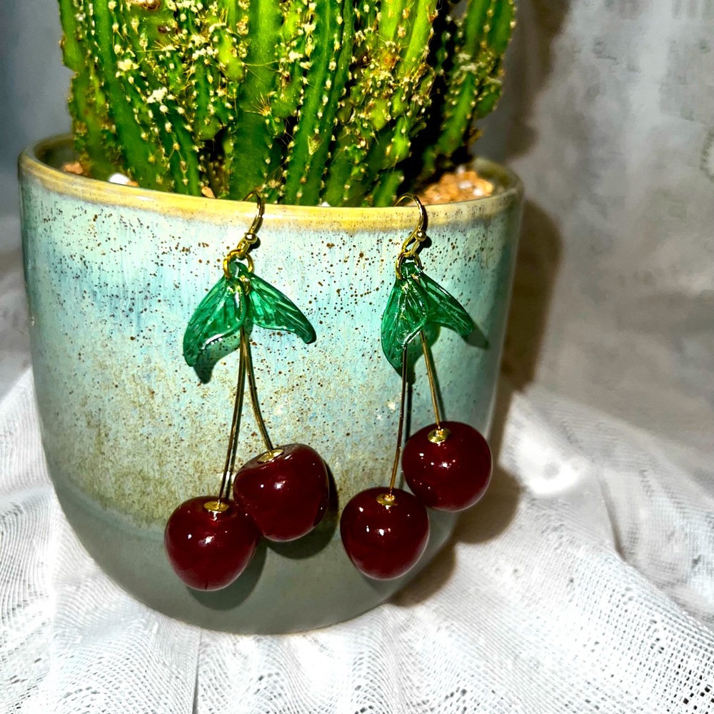 Dark red cherry earrings